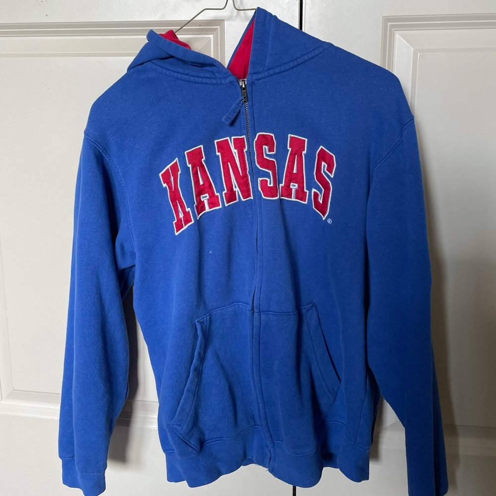 KU Blue hoodie, zip up, size small (8/10) in kids